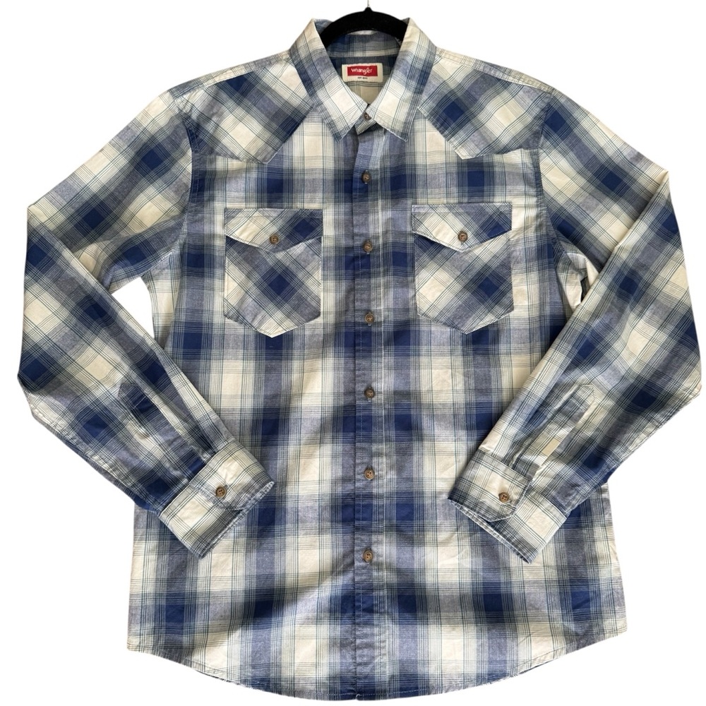 Wrangler Men's Long Sleeve Casual Shirt Size Medium Regular Fit Cotton Blend